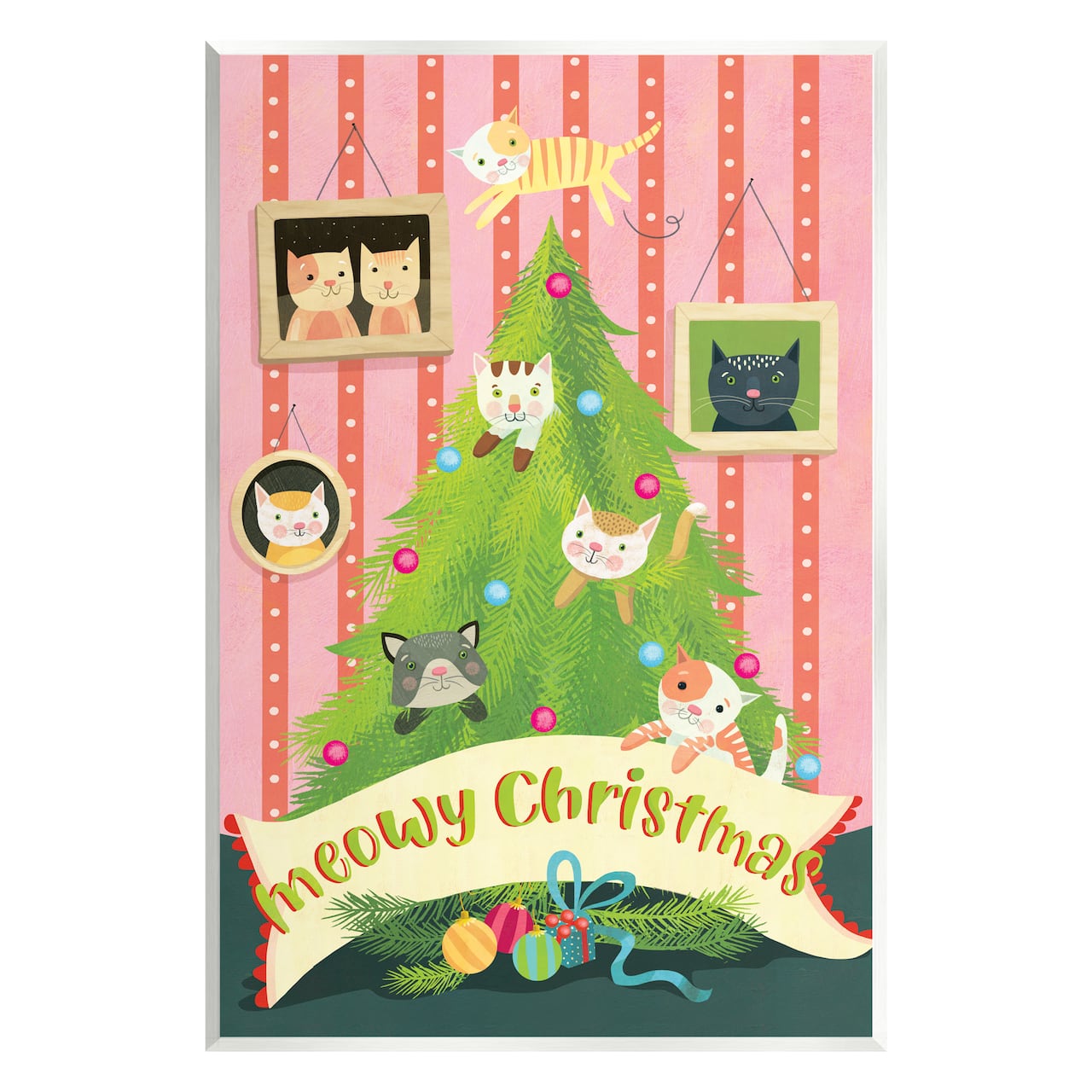 Stupell Industries Meowy Christmas Cat Tree Wall Plaque Art